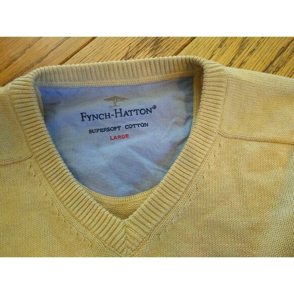 FYNCH-HATTON SUPERSOFT COTTON Men's L V Neck Tan Sweater Jumper - Picture 10 of 12